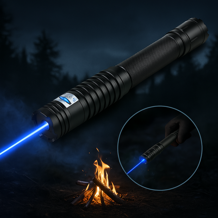 Blå Laserlampa | Högintensiv Optisk Effekt 450nm | Taktisk Räckvidd Över 5000m | Aluminiumficklampa med Justerbar Fokusering | Ficklampa med Termisk Tändningsförmåga