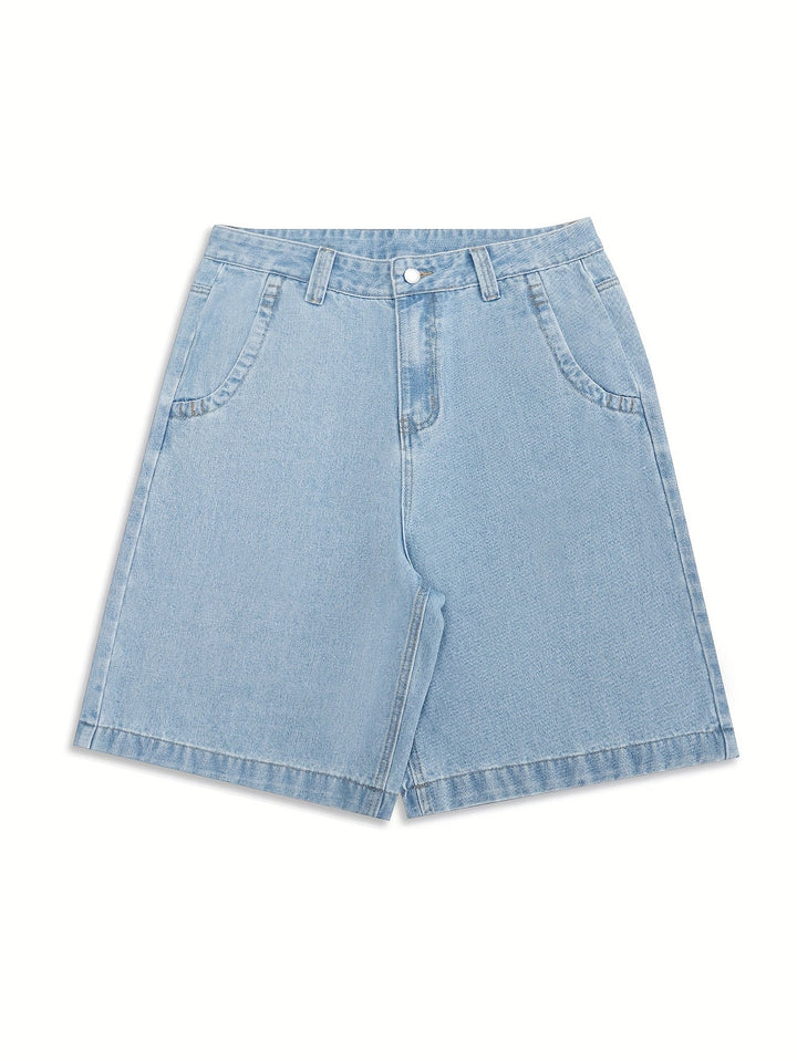 Vardagsbermudas i denim med elegant blomsterbroderi