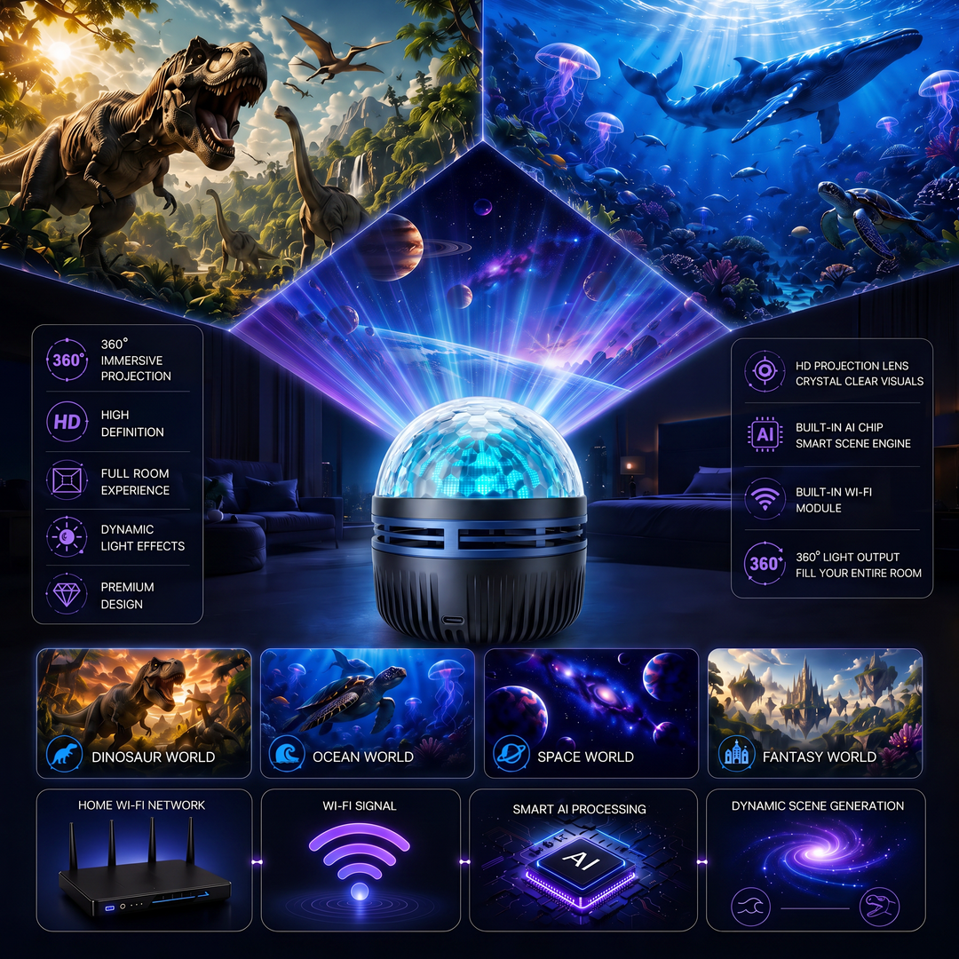 360° Dynamisk Galaxy-stjärnhimmelsprojektor nattlampa med svanhals och USB-strömförsörjning