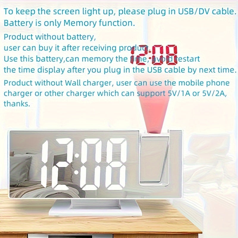 Digital projektionsväckarklocka med stor LED-display och multifunktionell alarmfunktion