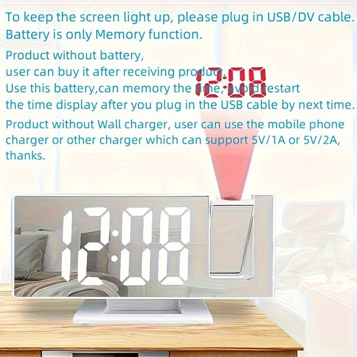 Digital projektionsväckarklocka med stor LED-display och multifunktionell alarmfunktion
