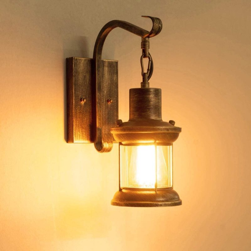 Silva industriell retro vägglampa svart/brons inomhus metall/glas