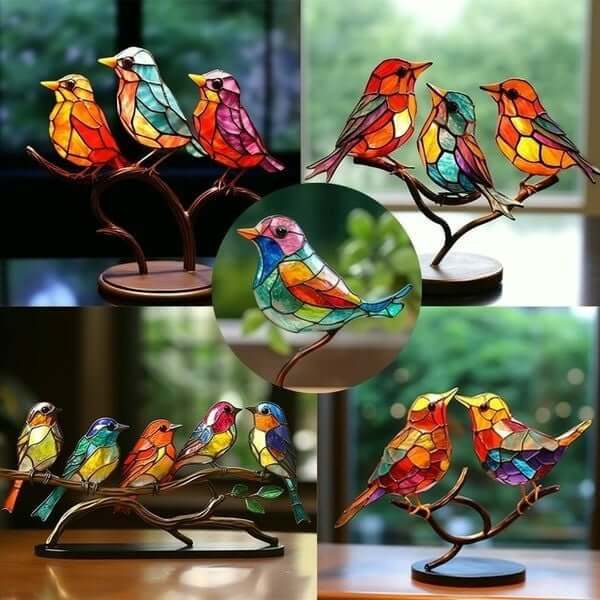 Dekorativ staty med färgglada fåglar på en gren - ColorBirds