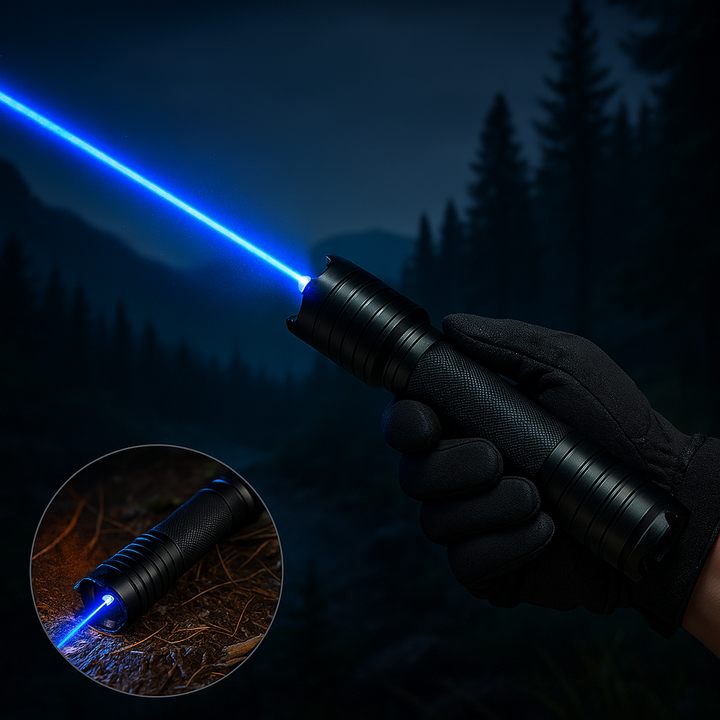 Blå Laserlampa | Högintensiv Optisk Effekt 450nm | Taktisk Räckvidd Över 5000m | Aluminiumficklampa med Justerbar Fokusering | Ficklampa med Termisk Tändningsförmåga
