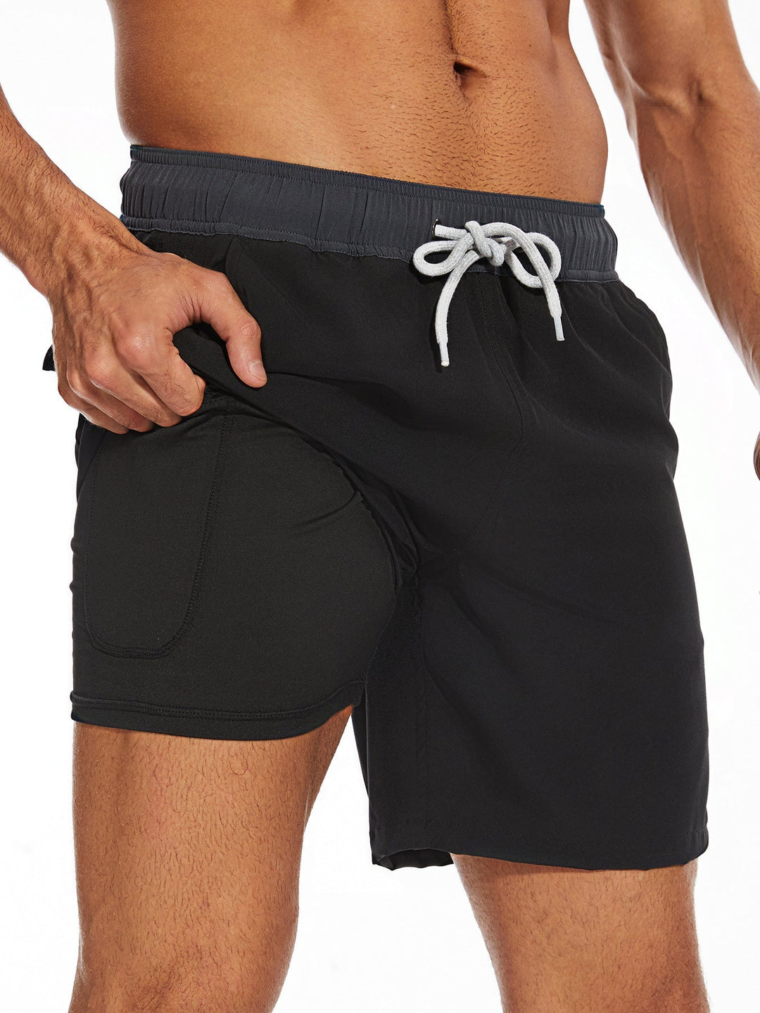 Trendiga Herrbadshorts med Innerbyxa och Telefonsficka