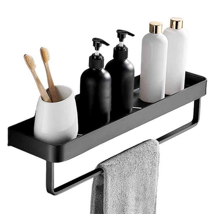 Modernt matt svart badrumsset 1/2 – Badrumshylla i rostfritt stål