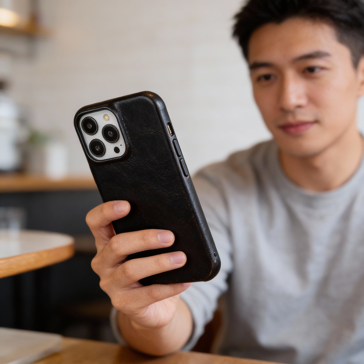 Äkta lädertask med oljevax för Apple iPhone