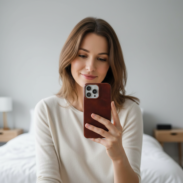 Äkta lädertask med oljevax för Apple iPhone