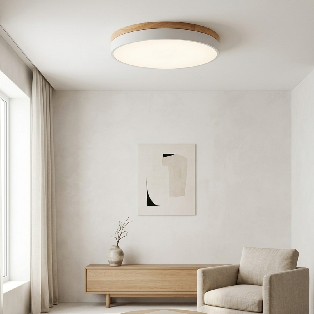 Rund skivtaklampa – platt, planmonterad lampa