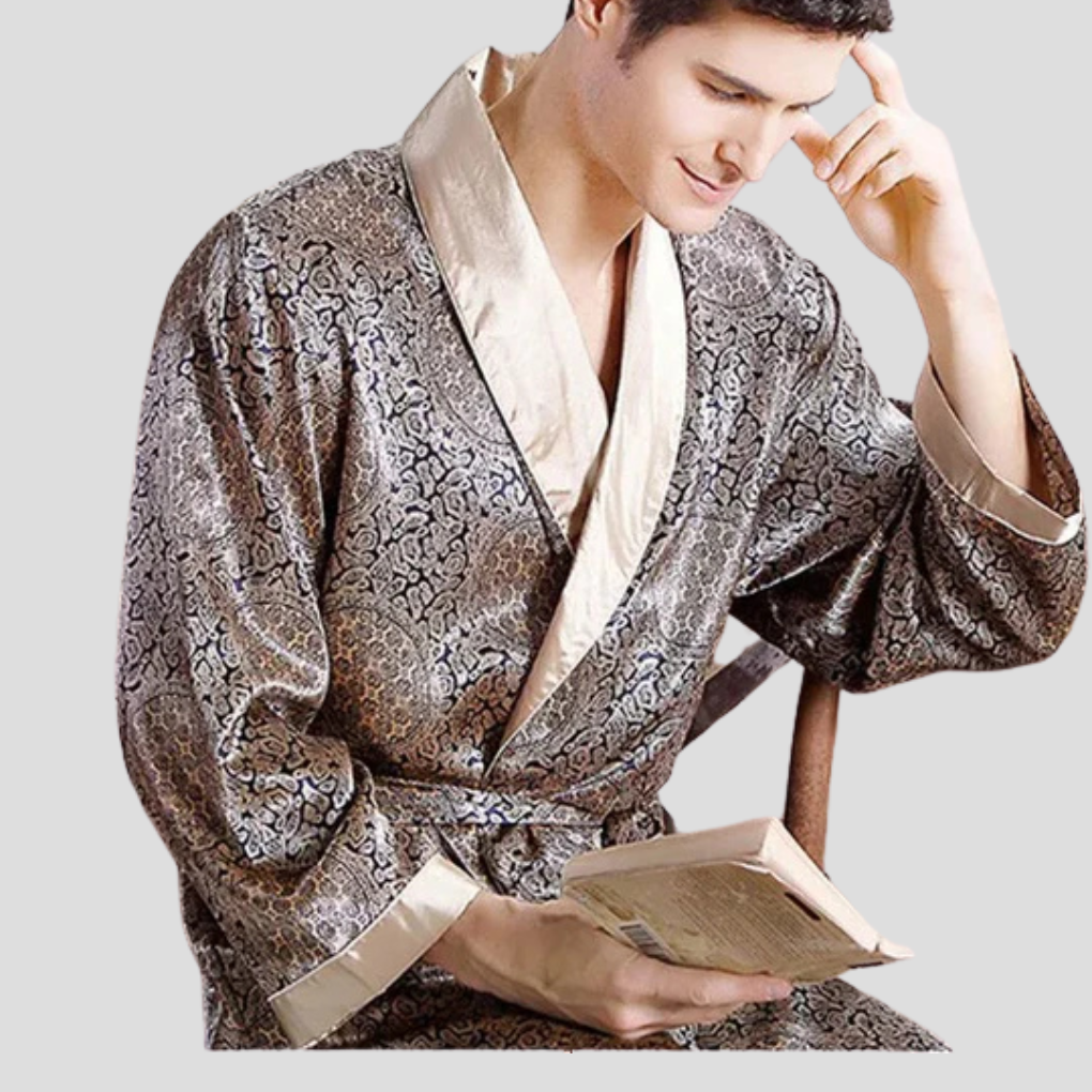 Kimono-badrock i satin för män