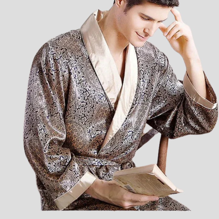 Kimono-badrock i satin för män