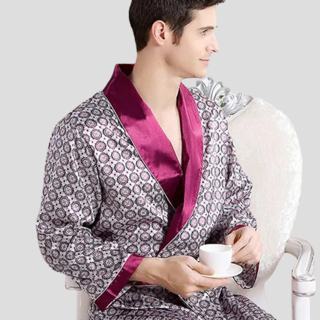 Kimono-badrock i satin för män
