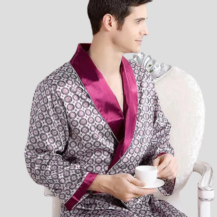 Kimono-badrock i satin för män
