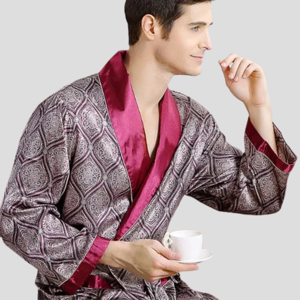 Kimono-badrock i satin för män