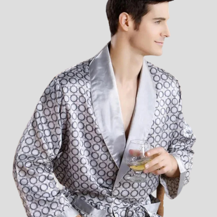 Kimono-badrock i satin för män