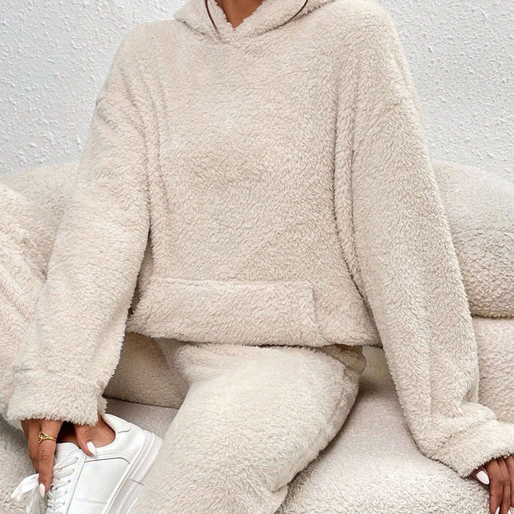 Teddyfleece mjukisset dam med huva – 2-delat loungewearset för vinter och höst