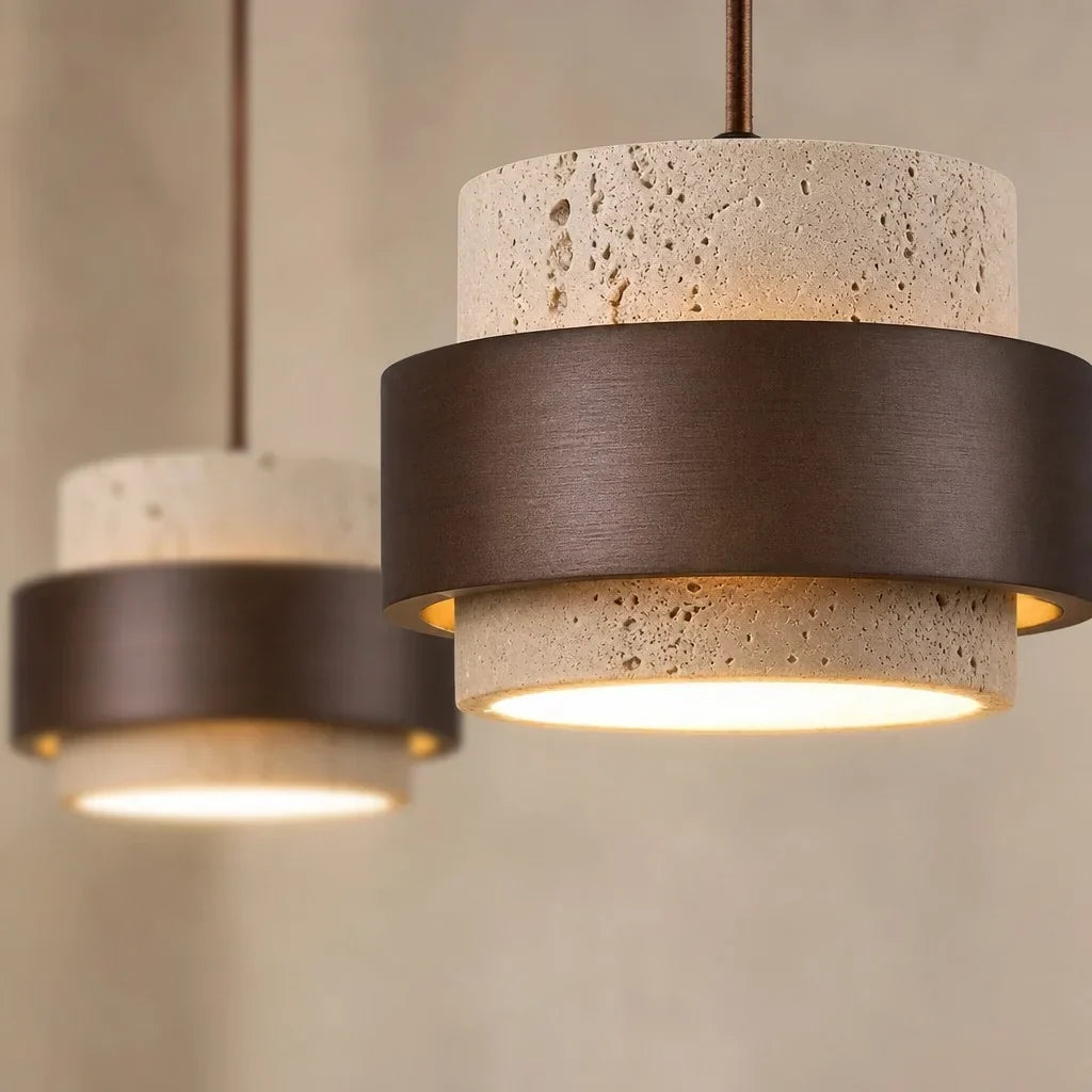 Orvina Wabi-Sabi Taklampa i Naturlig Travertin, Cylindrisk - Japandi Köksö