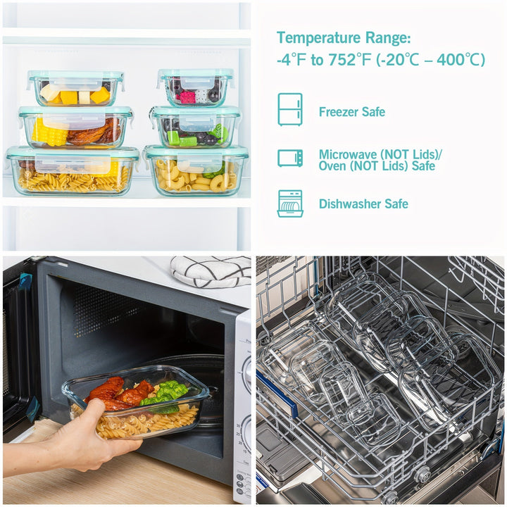 Set med 8 glasbehållare för mat – Bentolådor för matlagning, lufttäta, med läckagesäkra lock, lämpliga för mikrovågsugn, ugn, frys och diskmaskin, BPA-fria