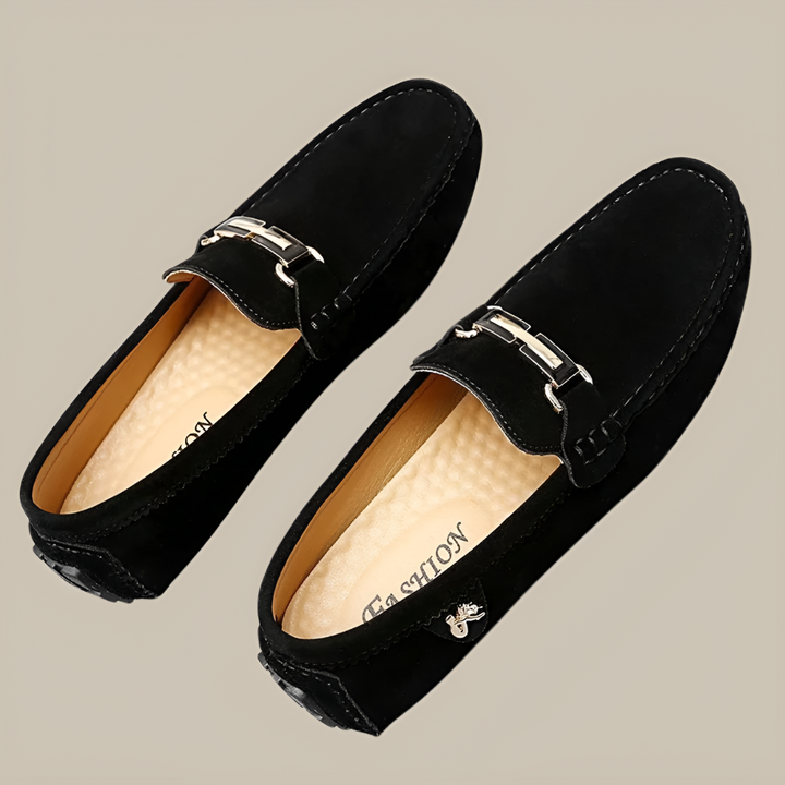 Herrmockasiner i ruskind med slip-on-funktion