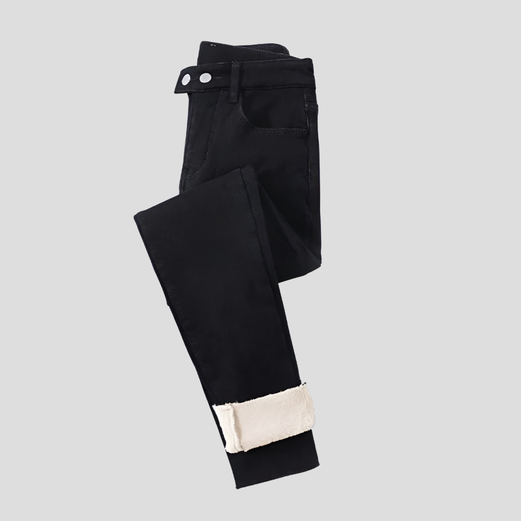Vinterjeans med hög midja och fodrade damkläder för kalla dagar