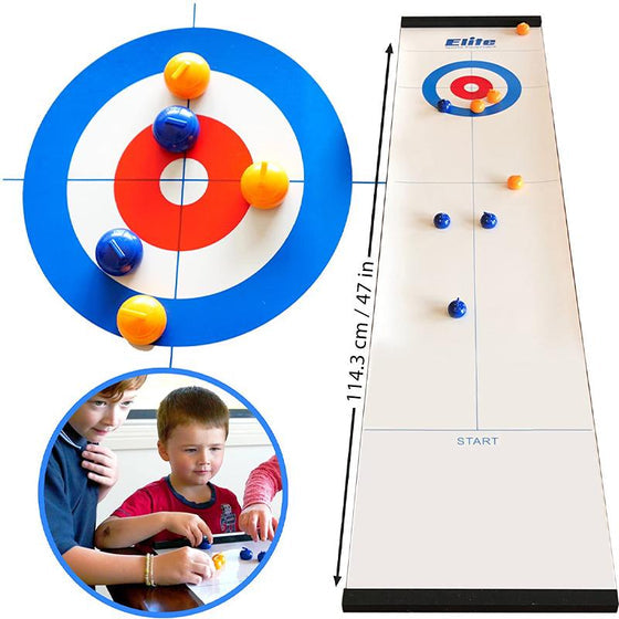 Miniatyrcurling för hemmet med halksäkra stenar och magnetiska klubbor