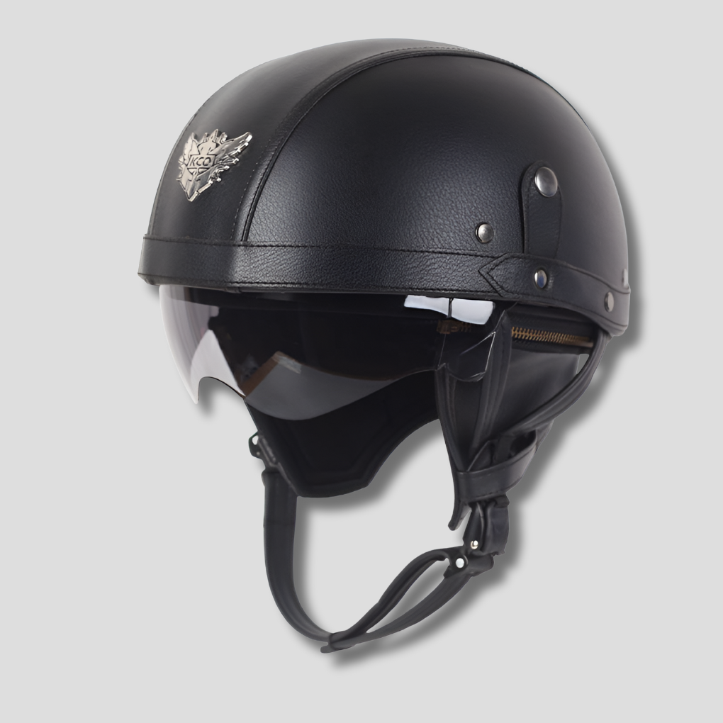 Vintage motorcykelhjälm med infällbart visir