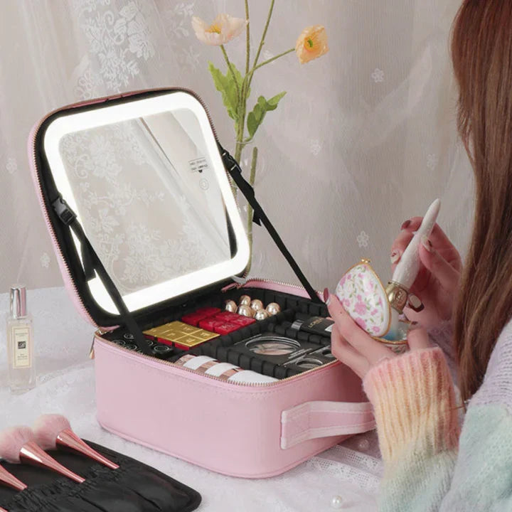GlowLuxe LED Sminkväska | Bärbar skönhetsorganisatör med justerbar LED-spegel för en perfekt makeup