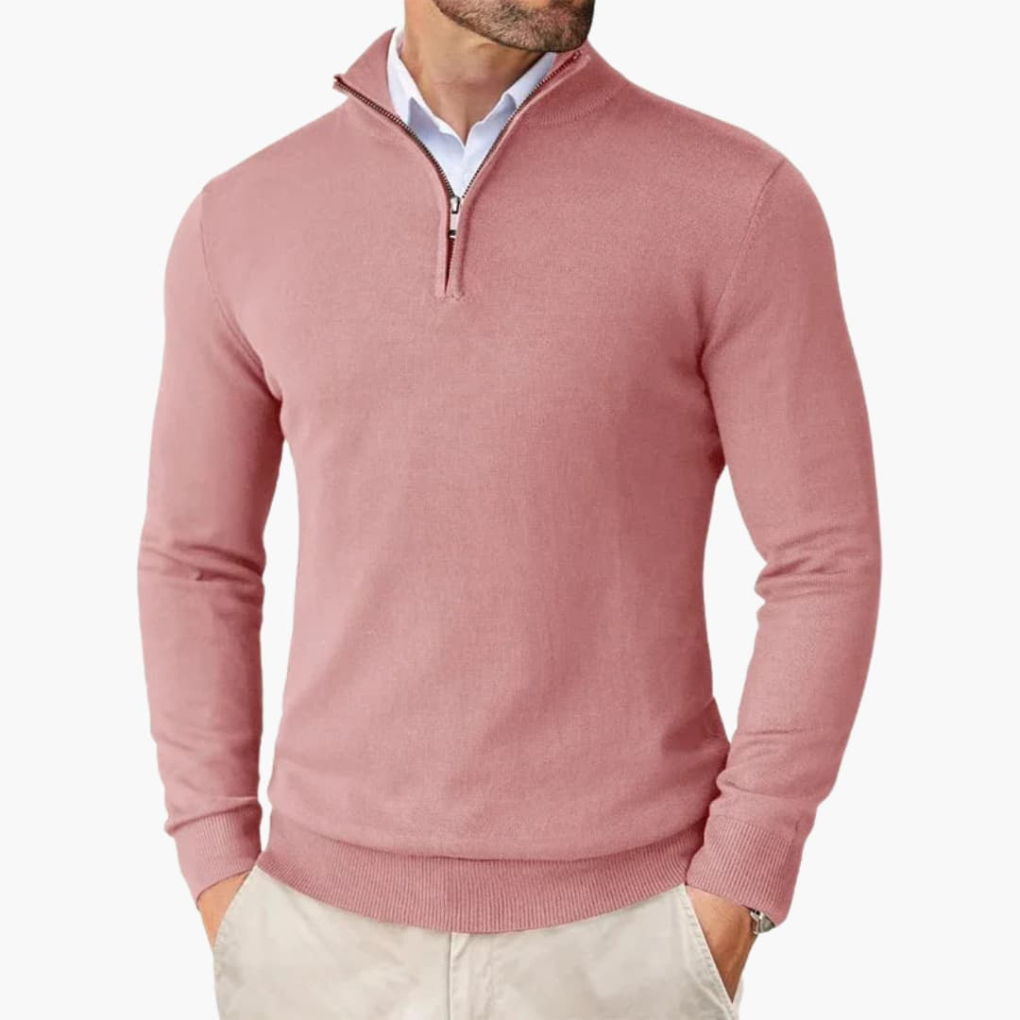Herrpullover med kvartdragkedja och ribbad nederkant