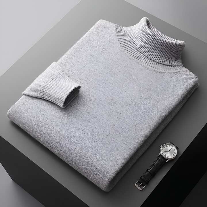 Højkvalitets cashmere-ribstrikket struktureret kravesweater til mænd
