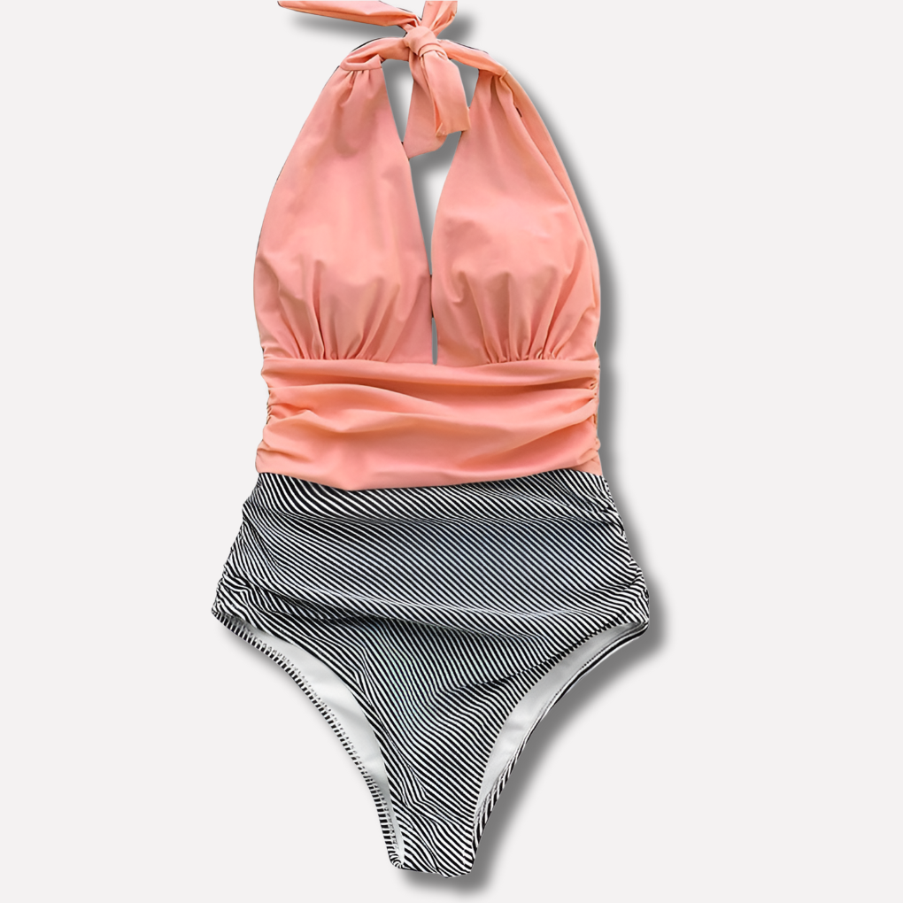 Kvinnors ett stycke sexigt veckat sommarstrandksyntetiskt tyg