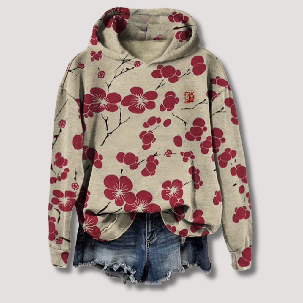 Lätt blommig tröja med huva
