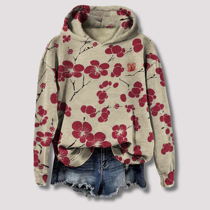 Lätt blommig tröja med huva