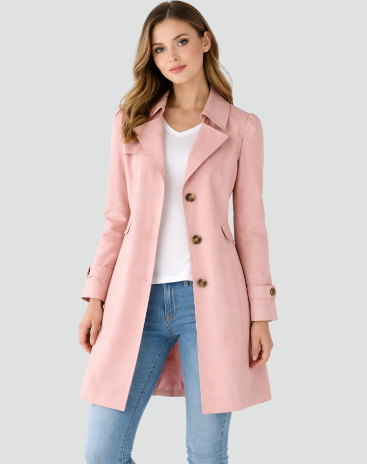 Figursydd trenchcoat dam med klassiska slag, mellanlång