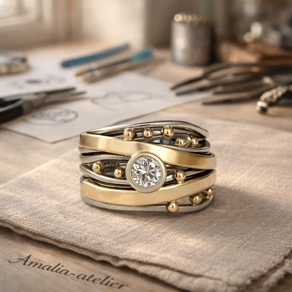 Vintagering med inre detaljer och zirkonia