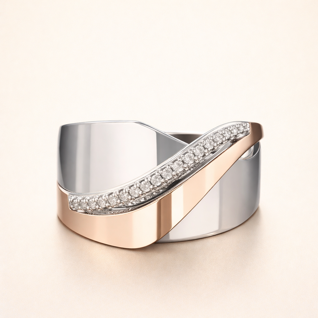 Vintagering i roséguld och silver med zirkonia