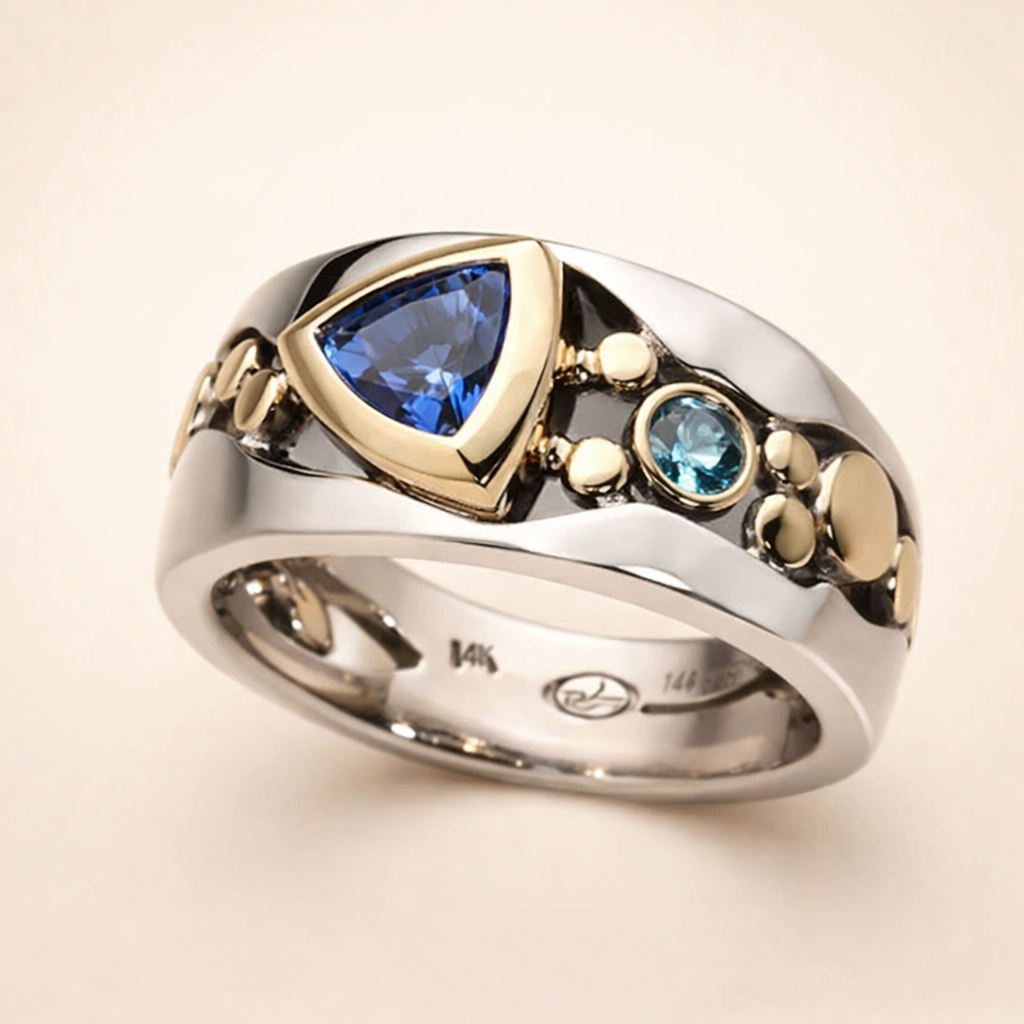 Vintage boho-ring med blå zirkonia