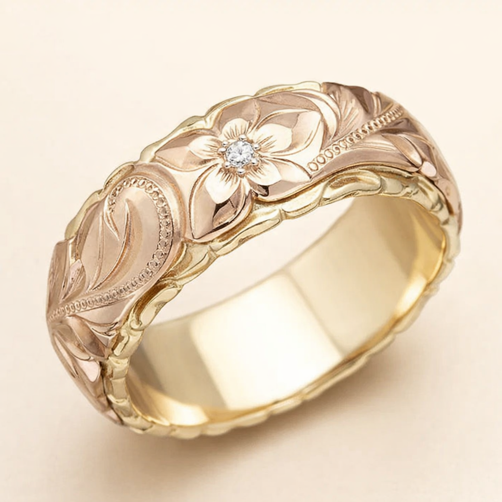 Vintage rosblom guldring