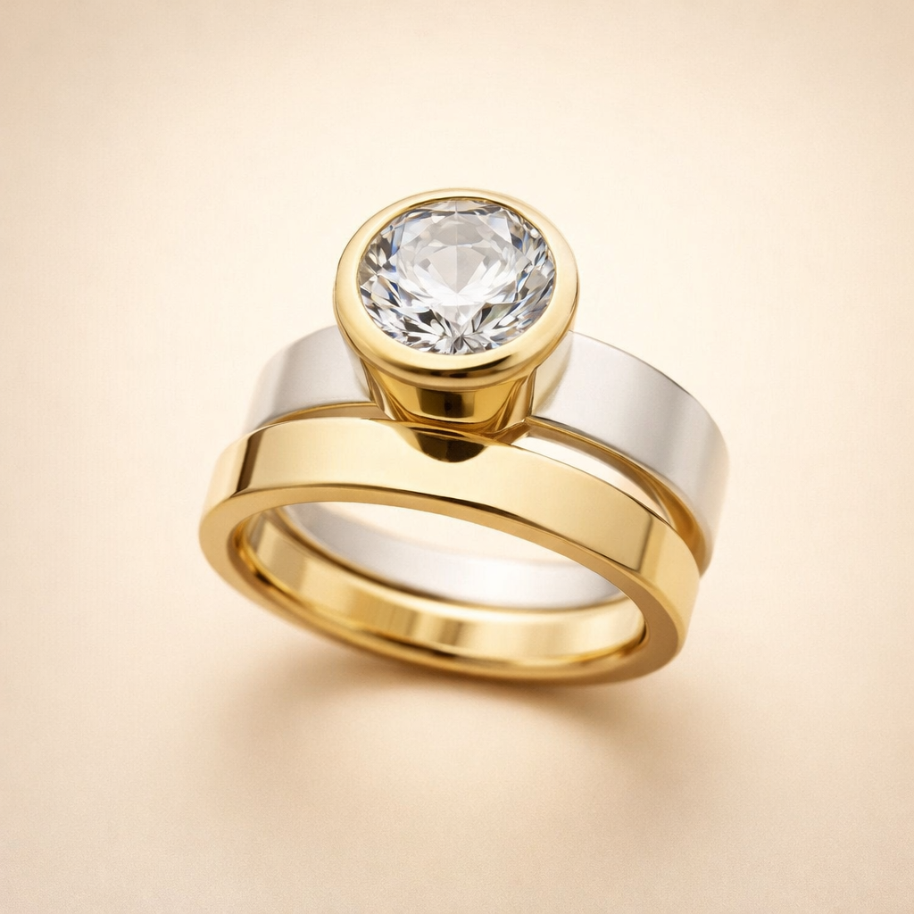 Guldring med infattat glas