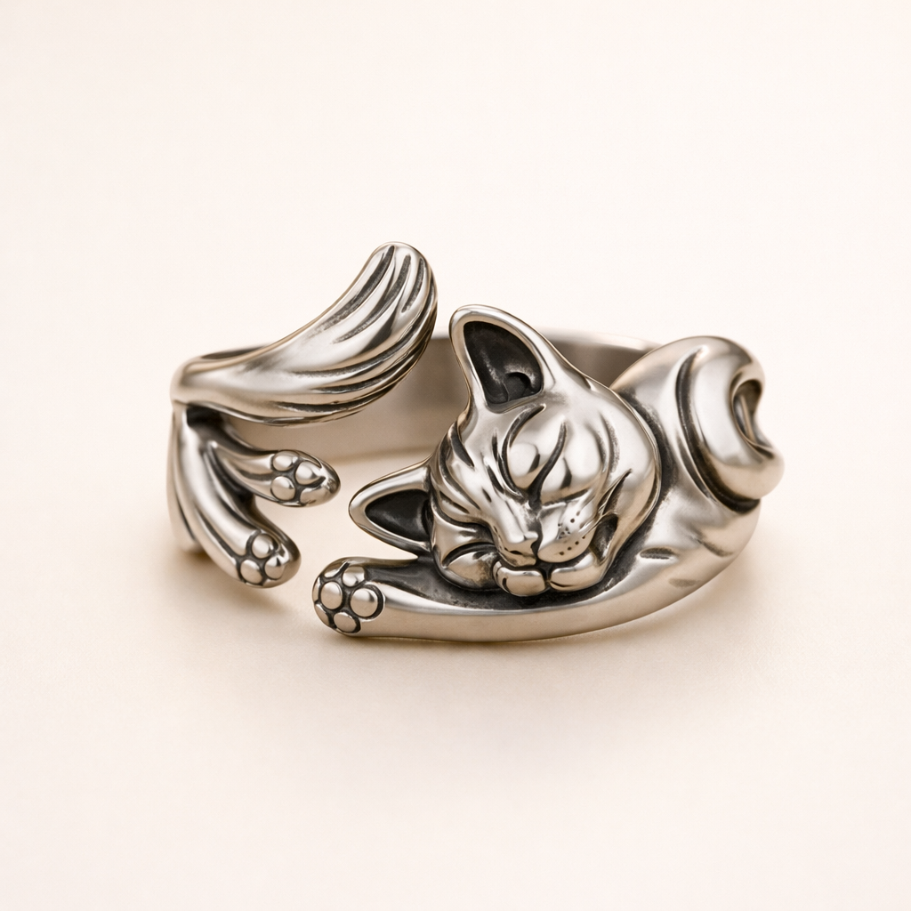 Elegant silverring med unik kattberlock