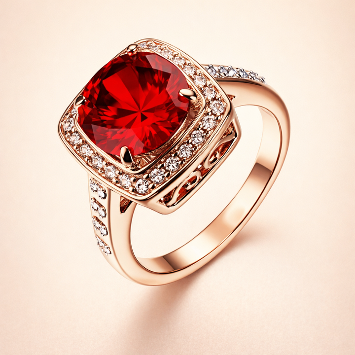 Elegant ring i roséguld med zirkoniahalo