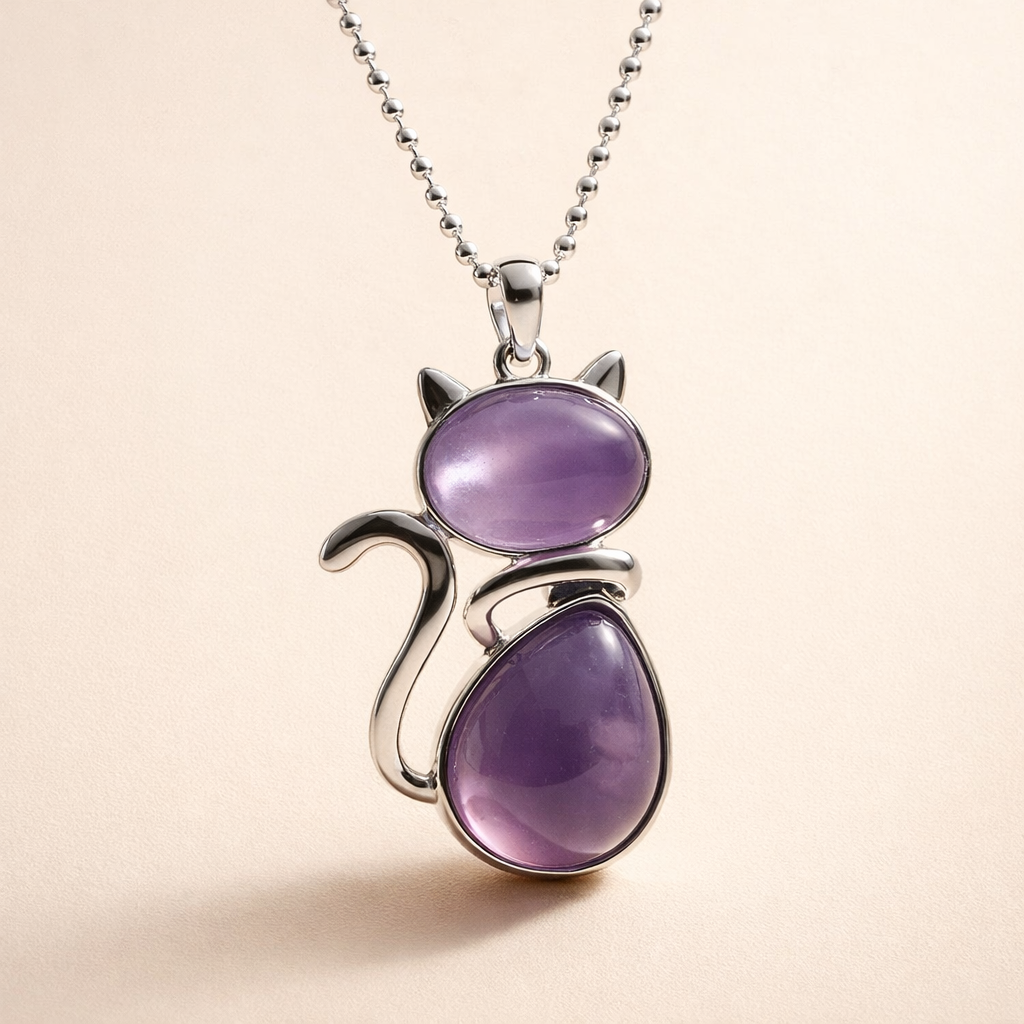 Elegant halsband i natursten med kattberlock