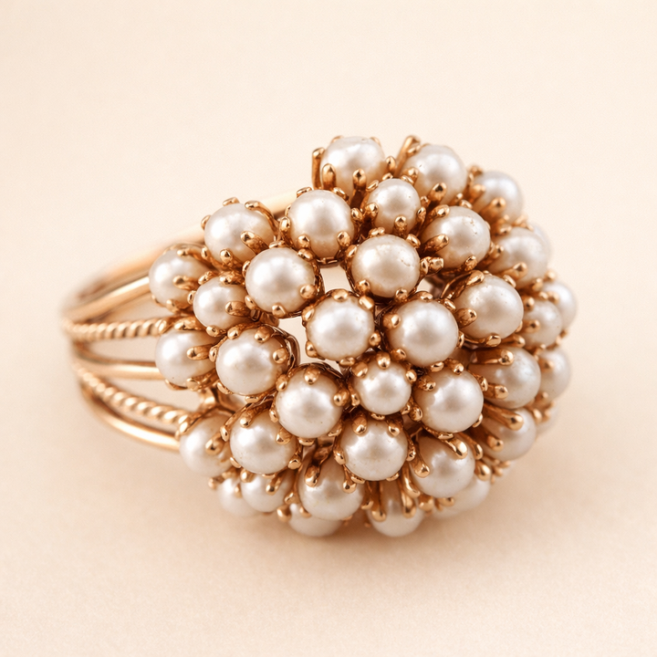 Elegant ring med infattade pärlor