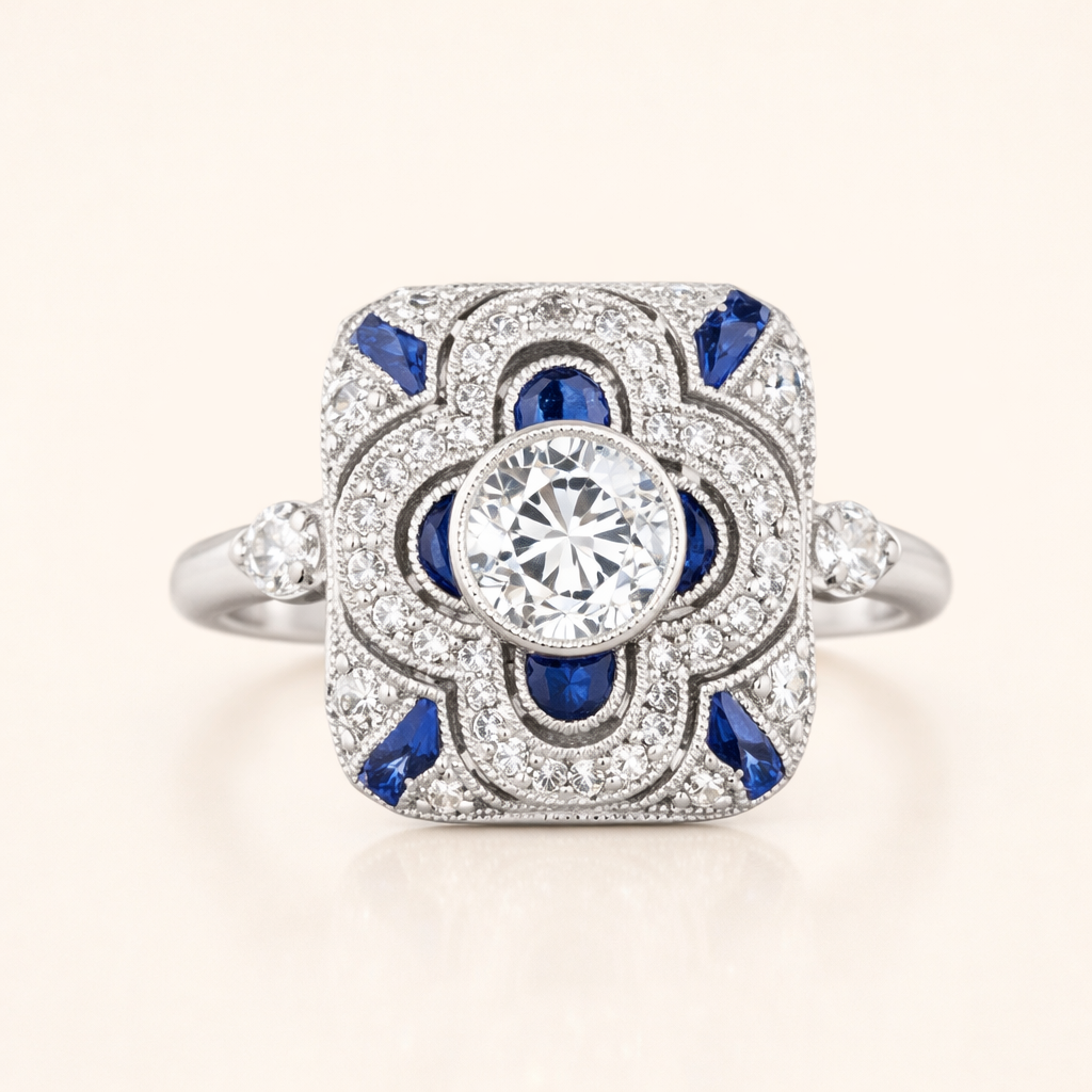 Elegant silverring med en blå zirkonia