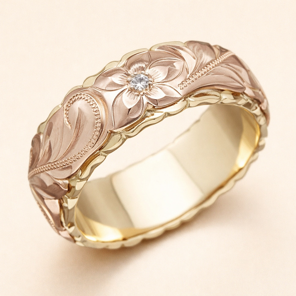 Elegant guldring med rosblomsdesign