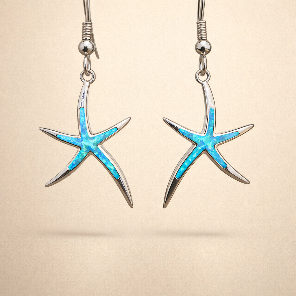 Silverörhängen med opal och sjöstjärnedesign