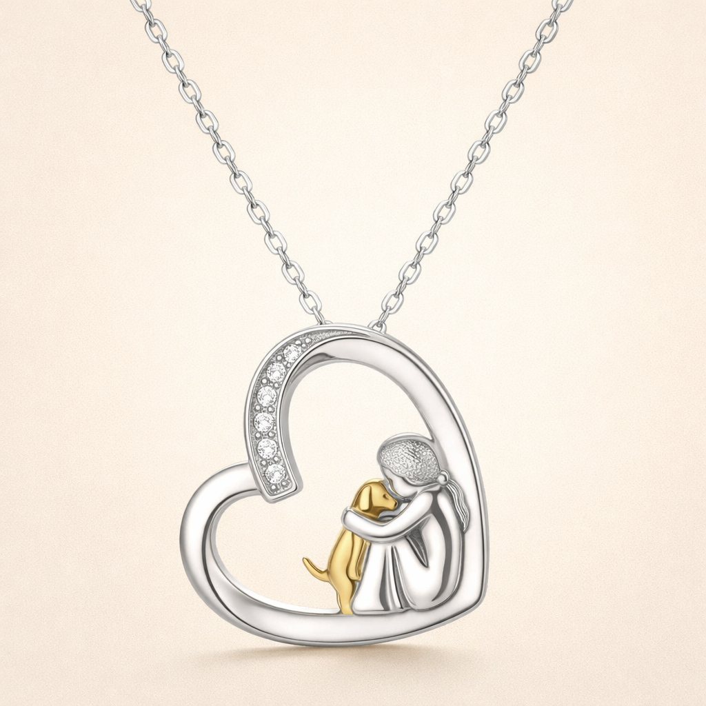Halsband i sterlingsilver – Hjärta & Hund design med zirkonia