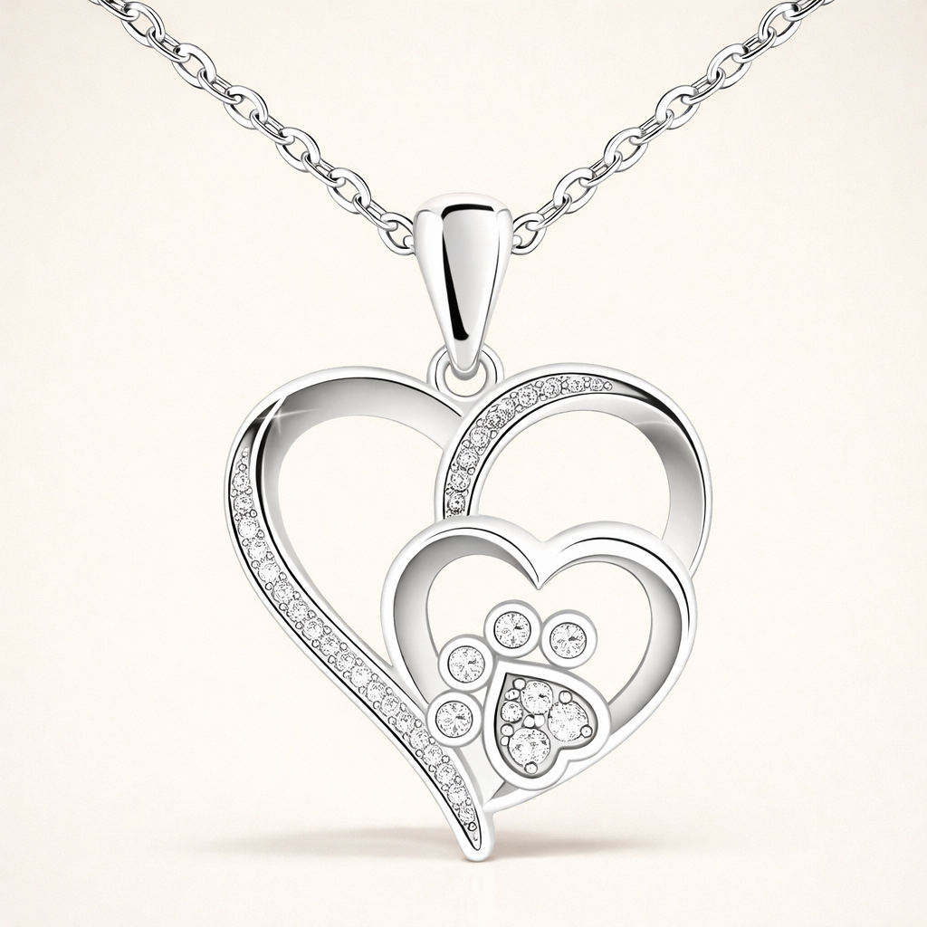 Tass & Hjärta Halsband i sterlingsilver med zirkonia