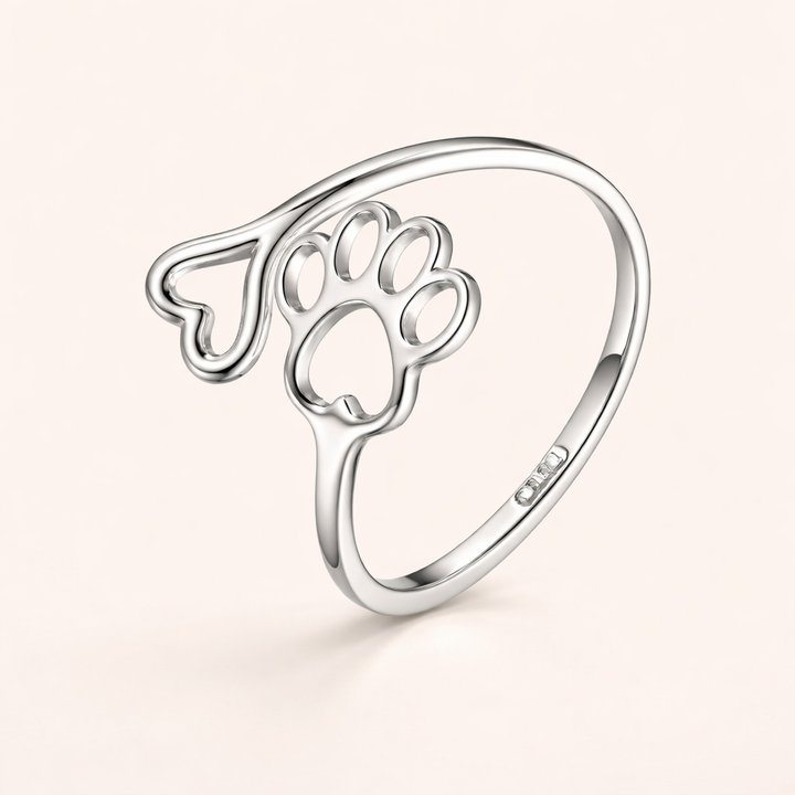 Handgjord Tass & Hjärta Ring – Justerbar sterlingsilver