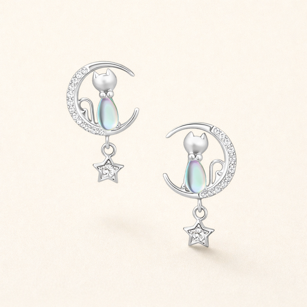 Måne & Stjärna Kattörhängen i sterlingsilver Med zirkonia