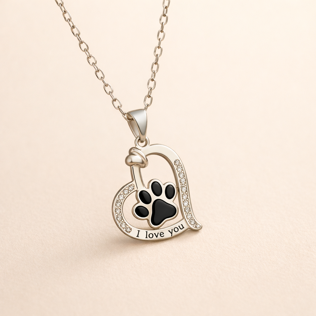 Hjärtformat Hundtassavtryck Halsband med zirkonia